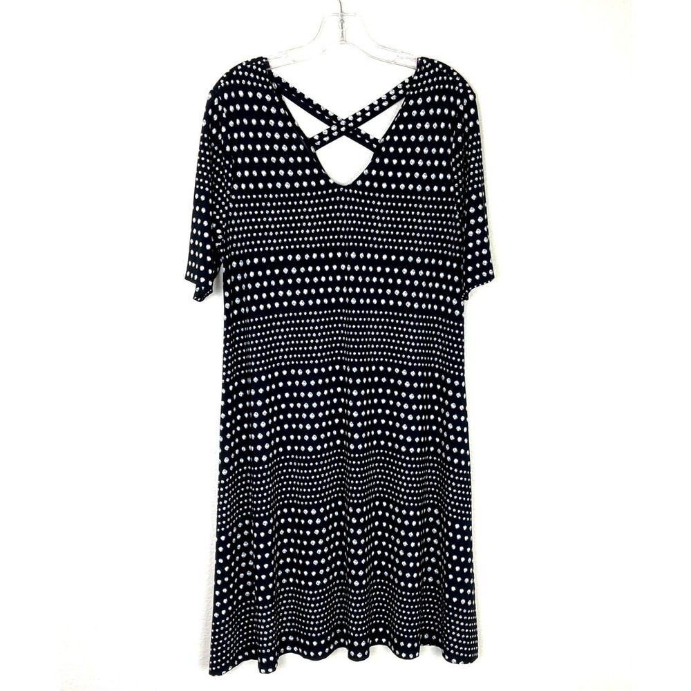 Chico’s Midi A-Line Dress Size 1 or S Black White Geometric Crisscross in Back